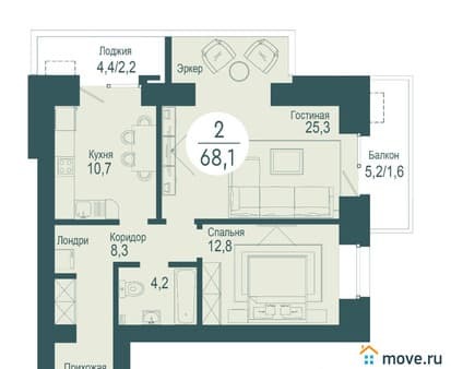 Продам двухкомнатную квартиру, 68.1 м², этаж 8 из 17. Фото 1