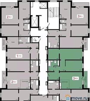 Купить трехкомнатную квартиру, 80.6 м², этаж 16 из 17. Фото 1