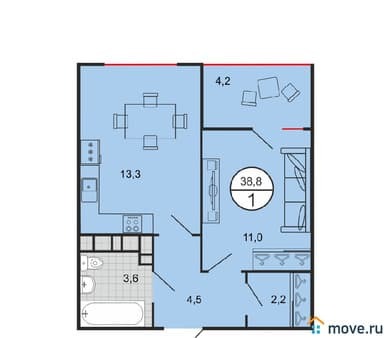 Продаем однокомнатную квартиру, 38.8 м², этаж 18 из 19. Фото 1