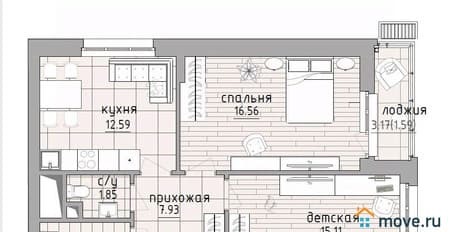 Купить двухкомнатную квартиру, 60.1 м², этаж 18 из 25. Фото 1