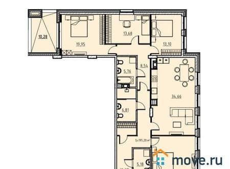 Продать четырехкомнатную квартиру, 190.2 м², этаж 4 из 7. Фото 1