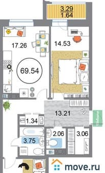 Объявление о продаже двухкомнатной квартиры, 69.54 м², 15 мин. до метро на транспорте, этаж 9 из 12. Фото 1
