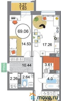 Купить двухкомнатную квартиру, 69.06 м², этаж 5 из 12. Фото 1
