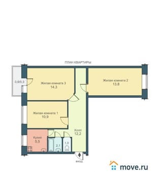 Продать трехкомнатную квартиру, 60 м², этаж 8 из 9. Фото 1