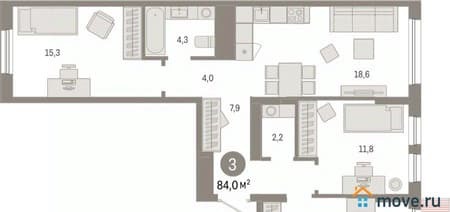 Продаем трехкомнатную квартиру, 84.01 м², этаж 5 из 17. Фото 7