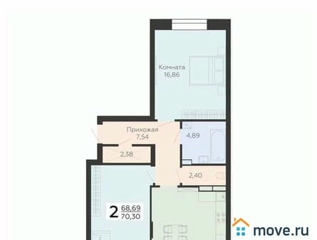 Продажа двухкомнатной квартиры, 70.3 м², этаж 6 из 10. Фото 1