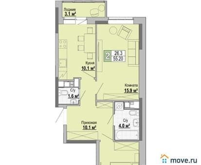 Продам двухкомнатную квартиру, 55.2 м², этаж 15 из 17. Фото 1