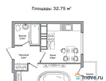 Продажа однокомнатной квартиры, 32.75 м², этаж 14 из 18. Фото 1