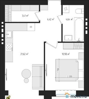 Продажа однокомнатной квартиры, 43.6 м², этаж 4 из 4. Фото 1