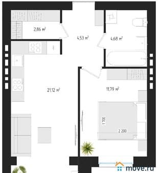 Продам однокомнатную квартиру, 43.4 м², этаж 3 из 4. Фото 1