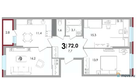 Объявление о продаже трехкомнатной квартиры, 71.97 м², этаж 1 из 18. Фото 1