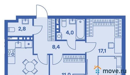 Продажа трехкомнатной квартиры, 59.9 м², этаж 4 из 9. Фото 1