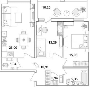 Купить двухкомнатную квартиру, 74.6 м², этаж 9 из 18. Фото 7