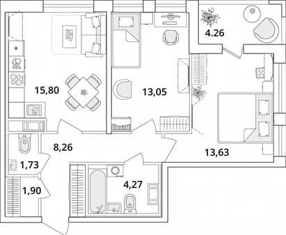 Продаю двухкомнатную квартиру, 60.8 м², этаж 5 из 18. Фото 6