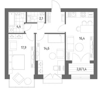 Продать двухкомнатную квартиру, 64.1 м², этаж 11 из 11. Фото 2
