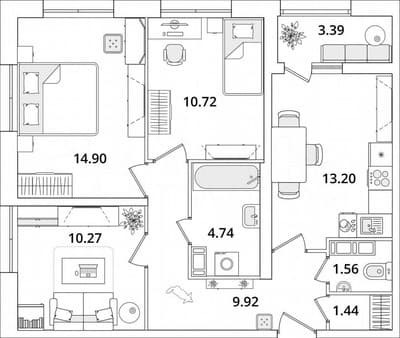 Продажа трехкомнатной квартиры, 68.5 м², этаж 16 из 22. Фото 1