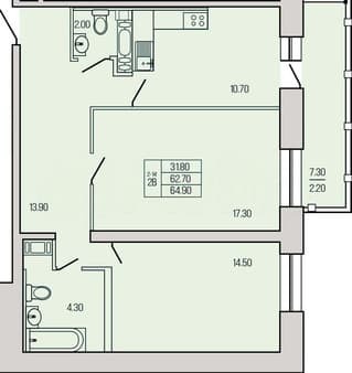 Продаю двухкомнатную квартиру, 64.9 м², этаж 9 из 19. Фото 1