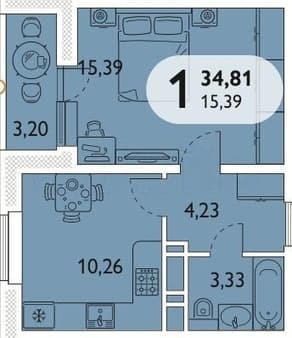 Продаем однокомнатную квартиру, 34.8 м², этаж 1 из 16. Фото 3