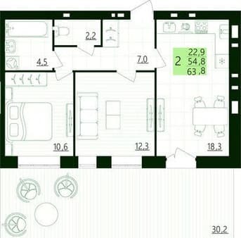 Продать двухкомнатную квартиру, 63.8 м², этаж 1 из 4. Фото 1