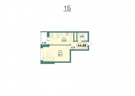 Продам однокомнатную квартиру, 44.9 м², этаж 9 из 24. Фото 3