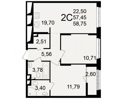 Продам двухкомнатную квартиру, 58.8 м², этаж 8 из 25. Фото 2