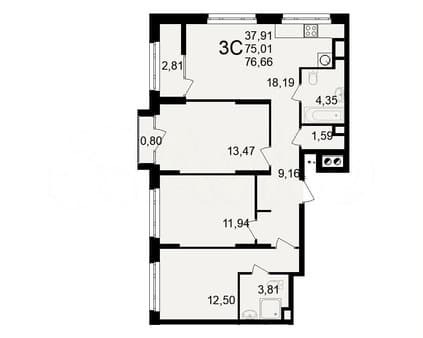 Продаем трехкомнатную квартиру, 76.7 м², этаж 10 из 25. Фото 3