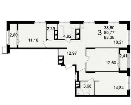 Продаю трехкомнатную квартиру, 83.4 м², этаж 17 из 23. Фото 3