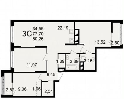 Продаем трехкомнатную квартиру, 80.3 м², этаж 18 из 22. Фото 1