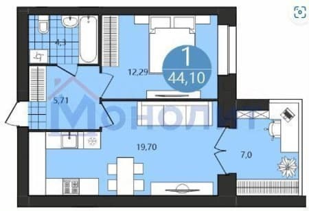 Продам однокомнатную квартиру, 44.1 м², этаж 2 из 4. Фото 1