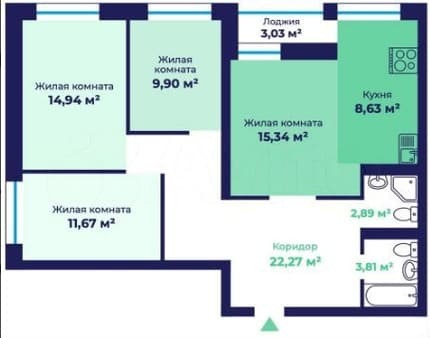 4-комн. квартира, 90.7 м²