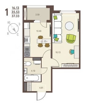 Продается однокомнатная квартира, 37.3 м², этаж 2 из 17. Фото 7