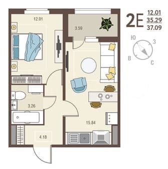 Продам однокомнатную квартиру, 37.1 м², этаж 14 из 18. Фото 1