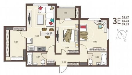 Продажа двухкомнатной квартиры, 69.8 м², этаж 8 из 17. Фото 7