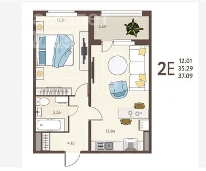 Продам однокомнатную квартиру, 37 м², этаж 2 из 18. Фото 1