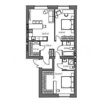 Продажа двухкомнатной квартиры, 74.8 м², этаж 3 из 6. Фото 1
