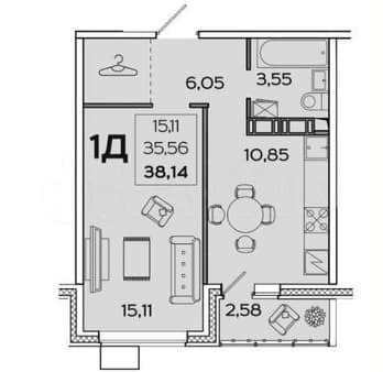 Продажа однокомнатной квартиры, 38.1 м², этаж 17 из 17. Фото 5
