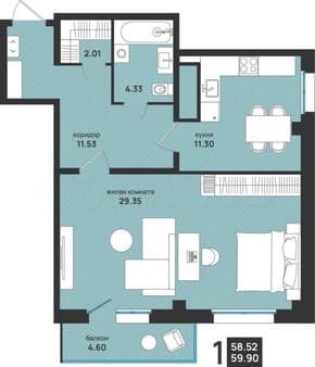 Продам двухкомнатную квартиру, 59.9 м², этаж 12 из 13. Фото 1