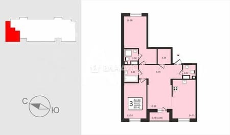 Продажа трехкомнатной квартиры, 80.4 м², этаж 6 из 8. Фото 4