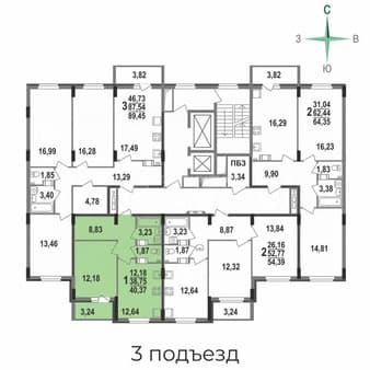 Продажа однокомнатной квартиры, 40.4 м², этаж 6 из 12. Фото 3
