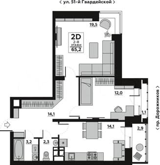 Купить двухкомнатную квартиру, 67.2 м², этаж 8 из 16. Фото 1