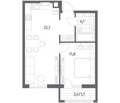 Продам однокомнатную квартиру, 43.1 м², этаж 3 из 5. Фото 1