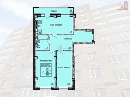 Продажа двухкомнатной квартиры, 68.7 м², этаж 7 из 10. Фото 1