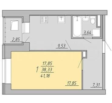 Продам однокомнатную квартиру, 41.2 м², этаж 8 из 9. Фото 1