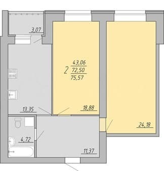 Продаем двухкомнатную квартиру, 75.6 м², этаж 2 из 9. Фото 1