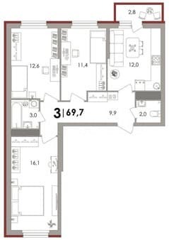 Продать трехкомнатную квартиру, 69.7 м², этаж 17 из 18. Фото 2