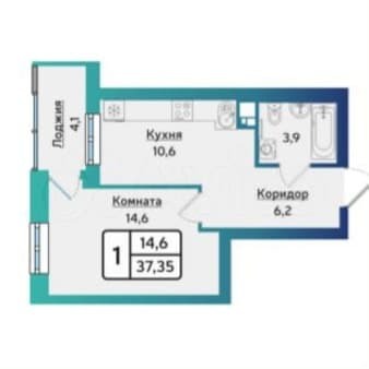 Продается однокомнатная квартира, 39 м², этаж 7 из 9. Фото 2