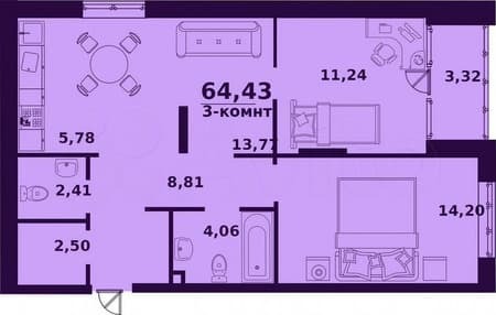 Продам трехкомнатную квартиру, 64.4 м², этаж 17 из 24. Фото 5