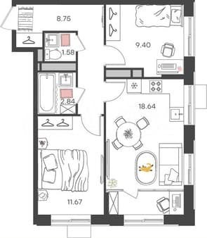 Продам трехкомнатную квартиру, 52.9 м², этаж 12 из 25. Фото 1