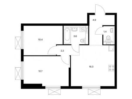 Продажа двухкомнатной квартиры, 51.5 м², этаж 32 из 33. Фото 2