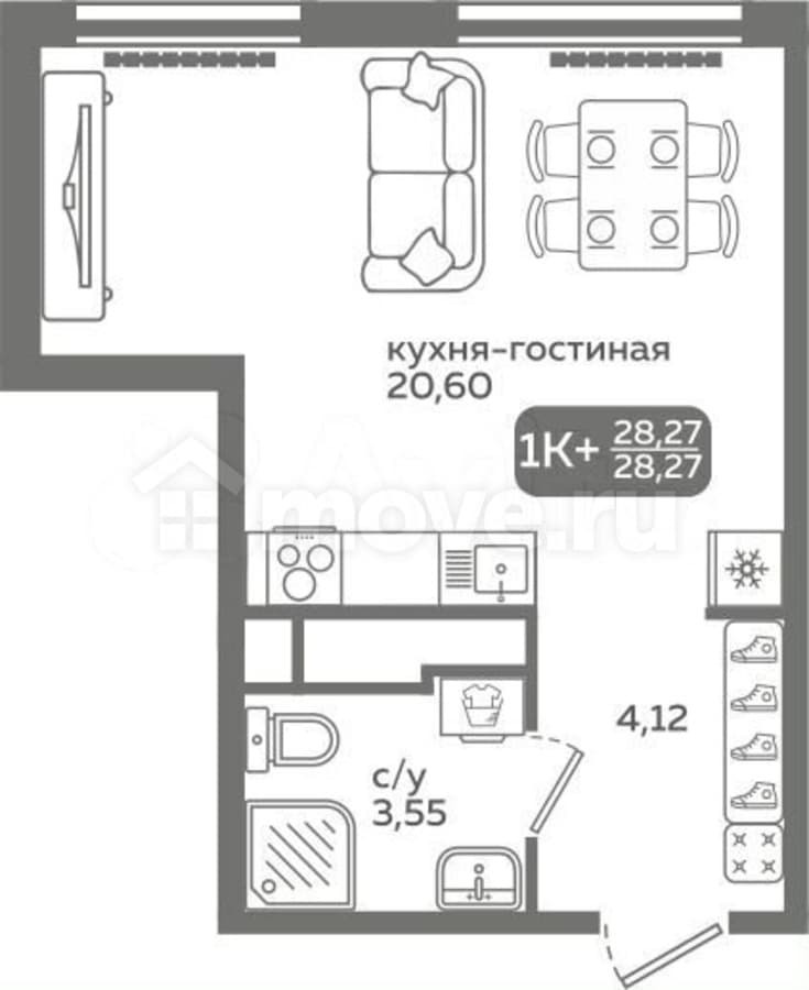 студия, 28.3 м²